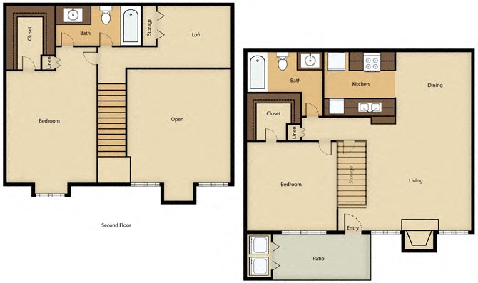 Floor plan for 2 beds, 2 baths, 1160 sqft